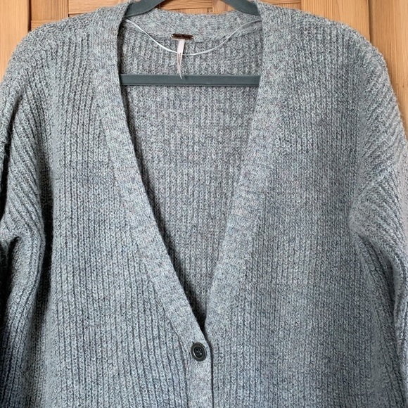 Free People Oversized Alpaca Wool Mohair Blend Gray Cardigan XS - Picture 2 of 7